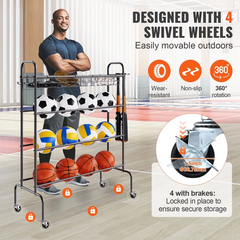 4-layer rolling basketball hoo - Sports Equipment Garage Storage recension och pris