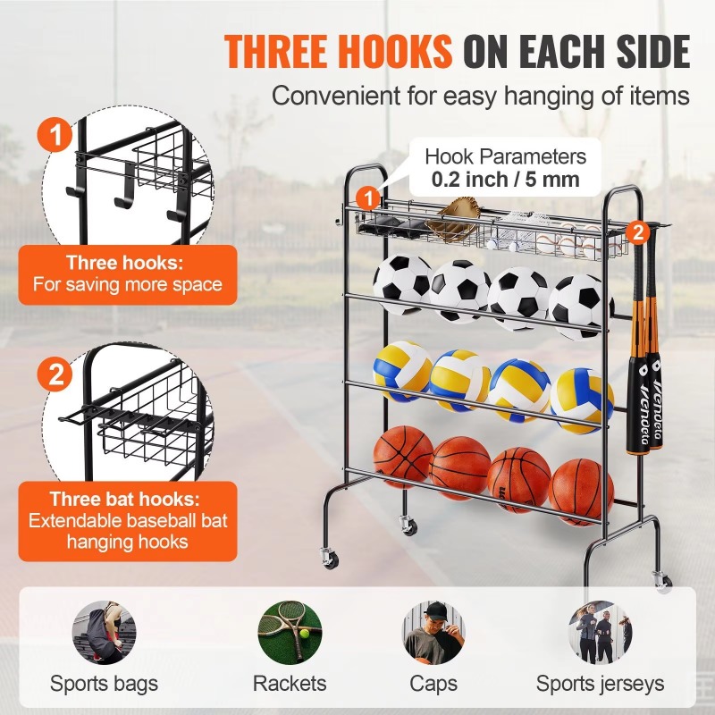 4-layer rolling basketball hoo - Sports Equipment Garage Storage recension och pris
